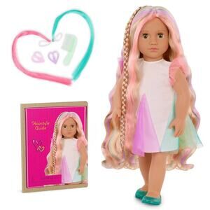Our Generation Tessie 18" Rainbow Hair Grow Doll with Hair Clips NWT